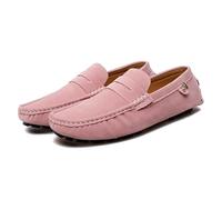 Kanggrei Mocasines Penny for Hombre con Punta Redonda, Mocasines de Ante con Empeine, Ligeros, de tacón Plano, Antideslizantes, a la Moda, for Caminar, Mocasines(Color:Rosado,Size:44 EU)