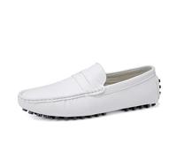 Kanggrei Mocasines Penny for Hombre Zapatos con Punta Cuadrada Cuero de PU Antideslizante Tacón Plano Mocasines Ligeros for Fiesta Mocasines de conducción(Blanco,46 EU)