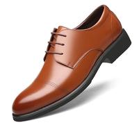 Kanggrei Zapatos con alzas Oxford transpirables for hombre, zapatos con alzas que aumentan la altura, 2,4 pulgadas más alto, Oxfords con puntera de cuero con cordones, 2,4 pulgadas más alto(Color:marr