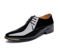 Kanggrei Zapatos de Vestir Brillantes for Hombres con Cordones y Punta Redonda Derby Zapatos de Charol bajo Antideslizante Antideslizante Baile de graduación(Color:Negro,Size:44.5 EU)