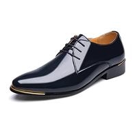 Kanggrei Zapatos de Vestir Brillantes for Hombres con Cordones y Punta Redonda Derby Zapatos de Charol bajo Antideslizante Antideslizante Baile de graduación(Color:Azul,Size:43 EU)