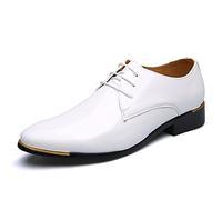 Kanggrei Zapatos de Vestir Brillantes for Hombres con Cordones y Punta Redonda Derby Zapatos de Charol bajo Antideslizante Antideslizante Baile de graduación(Color:Blanco,Size:38 EU)