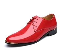 Kanggrei Zapatos de Vestir Brillantes for Hombres con Cordones y Punta Redonda Derby Zapatos de Charol bajo Antideslizante Antideslizante Baile de graduación(Color:Black Mix Red,Size:43 EU)