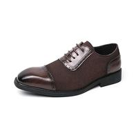 Kanggrei Zapatos de vestir for hombre con cordones, punta cuadrada bruñida, piel sintética, patchwork, empeine de ante, puntera, Oxford de negocios(marrón,38 EU)