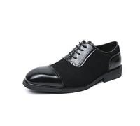 Kanggrei Zapatos de vestir for hombre con cordones, punta cuadrada bruñida, piel sintética, patchwork, empeine de ante, puntera, Oxford de negocios(Negro,42 EU)