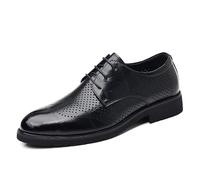 Kanggrei Zapatos de vestir for hombre con cordones, punta redonda bruñida, transpirables, de piel sintética, Derby(Negro,44 EU)