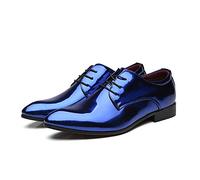 Kanggrei Zapatos de vestir formales for hombre, con cordones, de charol, derby, de piel sintética, for negocios(Azul,46 EU)