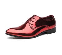 Kanggrei Zapatos de vestir formales for hombre, con cordones, de charol, derby, de piel sintética, for negocios(rojo,41 EU)