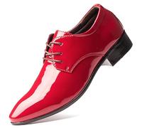 Kanggrei Zapatos de Vestir Formales Oxford con Cordones y Punta Puntiaguda de Cuero sintético for Hombre, Zapatos Derby con Suela de Goma Antideslizante for Bodas(Rojo,40 EU)