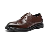 Kanggrei Zapatos de vestir Oxford for hombre con cordones, punta bruñida, brogue, punta de ala, Derby(marrón,40 EU)
