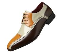 Kanggrei Zapatos de vestir Oxford for hombre, con cordones y parches multicolores, de dos tonos, con puntera, formales, de negocios y boda, Derby(Brown,44 EU)