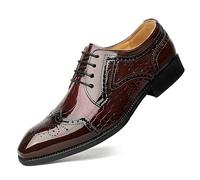Kanggrei Zapatos Derby de Punta Cuadrada for Hombres con Cordones de Cuero PU Brogue en Relieve Wingtips Patchwork a Cuadros Zapatos Oxford de Negocios clásicos(Color:Rojo,Size:45 EU)