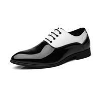 Kanggrei Zapatos formales Oxford for hombre con cordones de piel sintética, diseño clásico de patchwork en dos tonos.(Black White,44 EU)