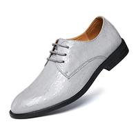 Kanggrei Zapatos Formales Vestido Oxford for Hombres con Cordones Brillantes Punta Redonda Derby Zapatos Cuero Suela De Goma Antideslizante Tacón De Bloque Negocios(Color:Grau,Size:37 EU)