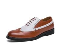 Kanggrei Zapatos Oxford for Hombres con Cordones y Punta Redonda Cuero de PU Zapatos Oxford de Dos Tonos Suela de Goma Antideslizante Parte Superior Baja(marrón,42 EU)