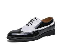 Kanggrei Zapatos Oxford for Hombres con Cordones y Punta Redonda Cuero de PU Zapatos Oxford de Dos Tonos Suela de Goma Antideslizante Parte Superior Baja(Negro,42 EU)