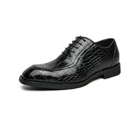 Kanggrei Zapatos Oxford formales for hombre con cordones y punta cuadrada de cuero sintético con estampado de bloques.(Negro,40 EU)