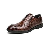 Kanggrei Zapatos Oxford formales for hombre con cordones y punta cuadrada de cuero sintético con estampado de bloques.(marrón,41 EU)