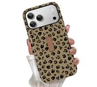 KANGHAR Funda con estampado de leopardo para iPhone 17 Pro con soporte de correa oculta, funda híbrida 2 en 1, delgada, a prueba de golpes, compatible con MagSafe, protección de lente de cámara