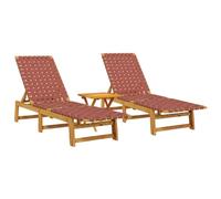 Kangmusi 3214217 - Juego de 2 tumbonas con mesa de madera maciza de acacia, color rojo
