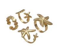 Kangnice 4pcs Conjunto de joyas para días calurosos Anillos marinos ajustables Estrellas de mar y diseño de Mujer Aleación Anillos Tonos dorados y plateados De Accesorios de joyería para días