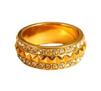 Kangnice Anillos geométricos incrustados con diamantes, diseños piramidales, banda de acero inoxidable unisex para aniversario o fiesta, elegantes anillos piramidales