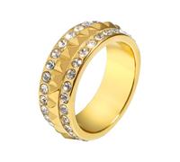 Kangnice Anillos geométricos incrustados con diamantes, diseños piramidales, banda de acero inoxidable unisex para aniversario o fiesta, elegantes anillos piramidales