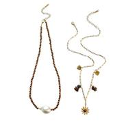 Kangnice De 2 juego de collares apilables versátiles que incorporan diseños florales y piedras naturales para uso diario Colgante floral