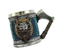 Kangnice Jarra de cerveza con temática de pirata medieval antigua con inserto de acero y de hacha de batalla Taza para beber Halloween para uso diario Jarras de pirata Taza de tradición cultural