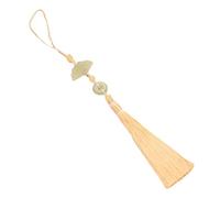 Kangnice Llavero con colgante de borlas con temática de bendición, adorno en forma de abanico, accesorio de poliéster para uso diario o recuerdos, llavero con cierre de seguridad