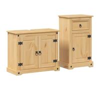 kangqiling 3334632 - Juego de muebles de baño de 2 piezas, corona de madera maciza de pino, marrón, 3334632