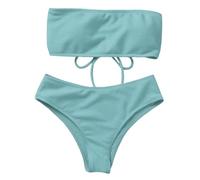 KANGQL - Conjunto de bikinis de alta espera, traje de baño de cintura alta para mujer, conjuntos de bikinis de dos piezas, sin tirantes, bandeau de corte alto, trajes de baño descarados, regalos