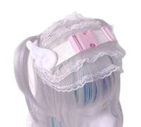 KANGQL Diadema blanca para mujer, accesorio para el cabello, tocados de encaje gótico, disfraz de sirvienta, diademas de anime, cosplay, rosa y blanco