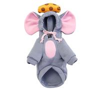 KANGQL Disfraz de perro para Halloween, disfraz de ratón con capucha con cordón para mascotas, gatos, perros, suéter para mantener el calor, para fiesta de cosplay