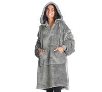 Kangurone Manta Sudadera con Capucha, de Felpa, Oversize, Hoodie Fluffi, Bata con Capucha, 100% Microfibra, Gris (Grey), Talla Adulto, 90x95cm. Regalo Mujer, batamanta, Manta Sofa, Sudadera Manta