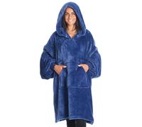 Kangurone Manta Sudadera con Capucha, de Felpa, Oversize, Hoodie Fluffi, Bata con Capucha, 100% Microfibra, Azul, Talla Adulto, 90x95cm. Regalo Mujer, batamanta, Manta Sofa, Sudadera Manta