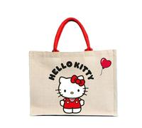 Kanguru Bolso Grande Mujer Hello Kitty de Algodón - Shopper Tote Bag Forrada con Bolsillo Interior, Regalo Kawaii para Viaje, Compras, Gimnasio y Trabajo