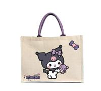 Kanguru Bolso Grande Mujer Kuromi de Algodón - Shopper Tote Bag Forrada con Bolsillo Interior, Regalo Kawaii para Viaje, Compras, Gimnasio y Trabajo