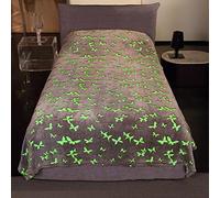 Kanguru Glow - Manta para Cama Individual, 100% Microfibra Suave, Mariposas Grises, 130 x 230 cm