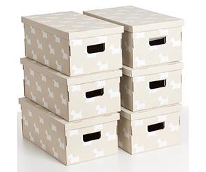 Kanguru SET DE SEIS Cajas de almacenamiento en cartón, modelo básico, tamaño grande, PERROS (615 AZ), 29x51xh20 cm