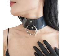 Kangxinsheng Collar Látex Goma Hecho Mano Unisex,Collar Látex Moda Negro con Junta Tórica con Hebilla Trasera Ajustable-XXL