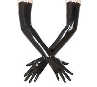 Kangxinsheng Gants Longs Noirs en Latex pour Femmes et Hommes, Gants en Caoutchouc Naturel à Aspect Mouillé Costume de Cosplay Vêtements de Club de Fête-S