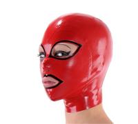 Kangxinsheng Máscara Látex Rojo con Capucha Goma con Cremallera Trasera para Cosplay de Fiesta Alta Gama-XXL