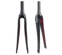 KANGXYSQ 700C Horquilla Rígida De Carretera Fibra De Carbono Horquillas Delanteras for Bicicleta 28,6 Mm Tubo Recto De 1-1/8" Tubo Cónico De 1-1/2" Freno C Cierre Rápido 9 X 100 Mm(Black Red,Tapered)