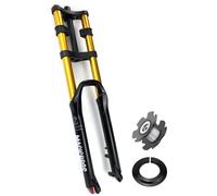 KANGXYSQ DH Horquilla De Suspensión MTB 26 27,5 29 Pulgadas Triple Tree Horquillas Delanteras Bicicleta Recorrido160 Mm Freno De Disco Horquilla Air Down Hill 1-1/8" Recto QR(Gold,26in)