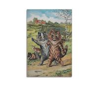 KANGZENG Louis Wain Painter Works (dos hermanos gatos) pósteres artísticos, pintura decorativa, lienzo, arte de pared, sala de estar, dormitorio, 20 x 30 cm