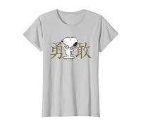 Kanji intrépido de Peanuts Snoopy Camiseta, Mujer, Plata, S