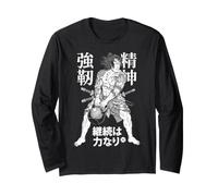 Kanji japonés con Pesas Rusas Samurai Warrior Gym Manga Larga