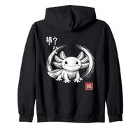Kanji Kawaii japonés con un axolote en un círculo Enso Sudadera con Capucha