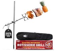 KANKA Parrilla de asador - Kit de asador eléctrico resistente para el hogar y fogata - Motor funciona con baterías AA de 110 - 240 V, pilas AA o solar* - Acero inoxidable, capacidad de 22 libras -